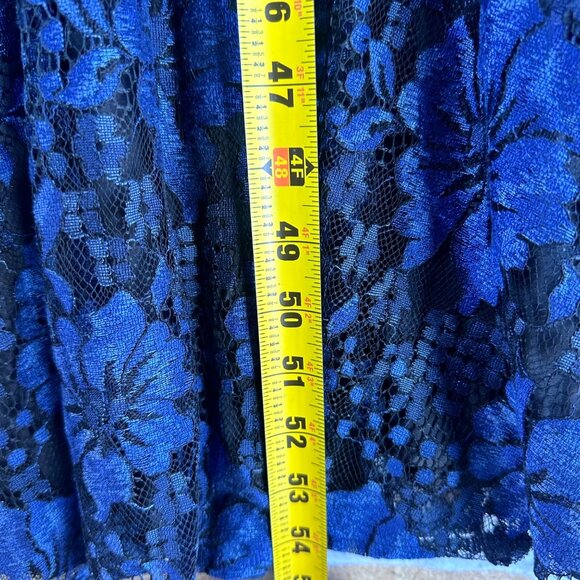 Lulus Dress Womens Medium Blue Black Lace Ruffle Tiered Maxi Formal Party - Picture 6 of 13